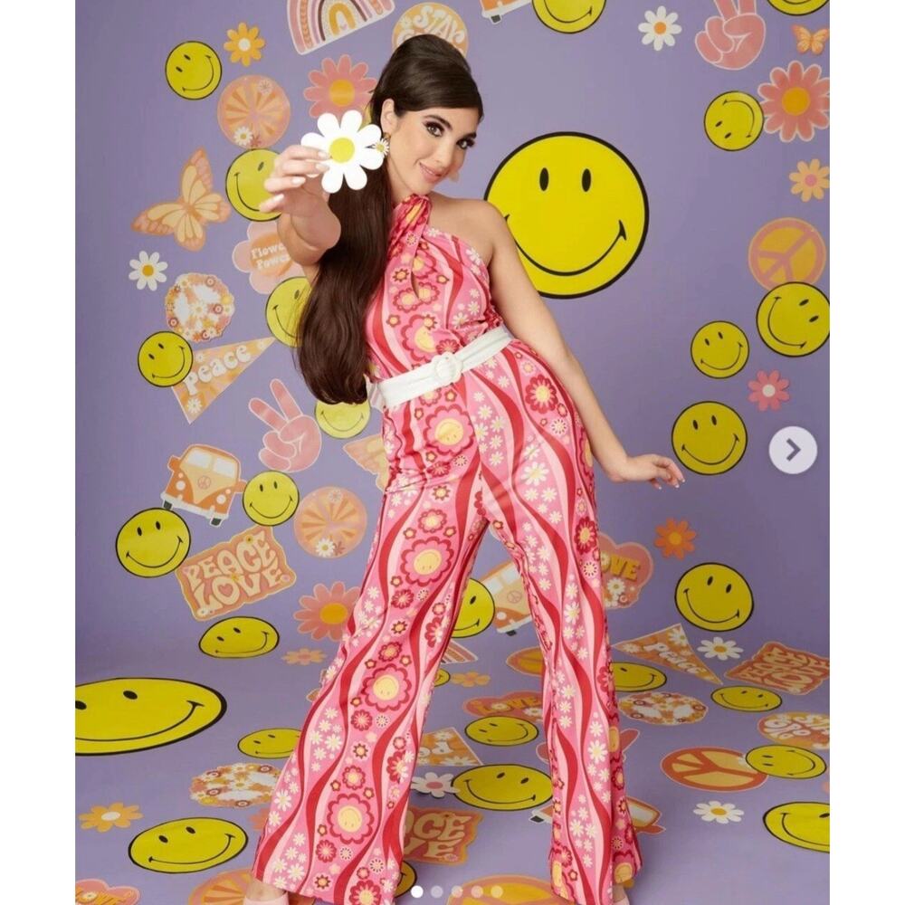 Unique Vintage 1X / 16 70s halter jumpsuit Smak Parlour Smiley Flowers New